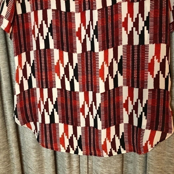 Michael Michael Kors Red & Cream Southwestern Print Sheer Short Sleeve Top Small - Picture 13 of 13